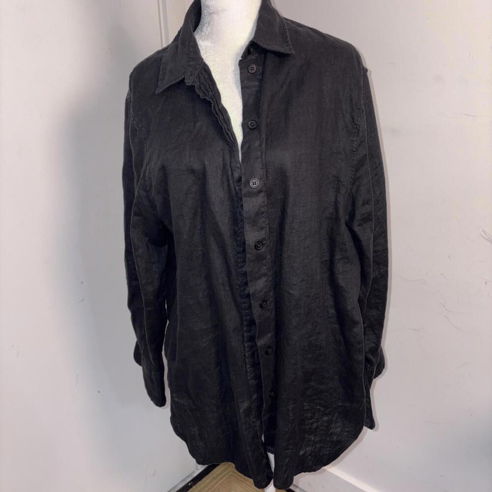 Zara Linen Collar Top Casual Everyday Shirt Blue S Small